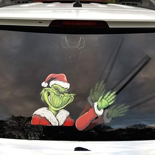 Grim Santa Waving Winter WiperTag with Decal attaches to rear vehicle wiper blade