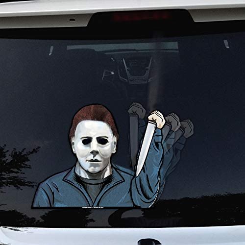 Halloween Masked Serial Killer WiperTags with Decal attaches to Rear Vehicle Wiper. All-Weather Resistant and UV Protected. Quality Made in USA.