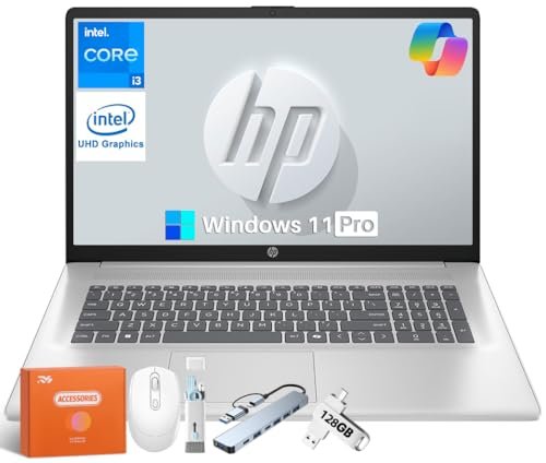 HP 2025 17.3" Laptop Compurter for Business & Student, Intel 8-Core Processor, 32 GB RAM, 1 TB SSD, Anti-Glare Display, Windows 11 Pro, Bluetooth 5.3, Type-c, Silver, Copilot AI, w/Accessories