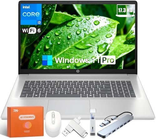HP 2025 17 inch Laptop Computer, Intel 8-Core i3-N305, 17.3" HD+ Anti-Glare Display, 16GB RAM, 1TB SSD, Windows 11 Pro, Ai Copilot, Numeric keypad, HDMI, Wi-Fi 6, for Business Student, w/Accessories