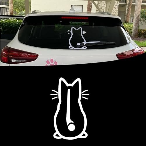 ijuicy Cute Cat Car Rear Windshield Wiper Decal, Waterproof Vinyl Funny Cat Tail Waving Wiper Sticker, Universal Car Decals for Outside of Car (White)