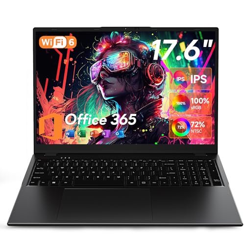 jumper 17.6 Inch Laptop, 4-Core N95 Processor, 16GB DDR5 RAM 640GB SSD, Windows 11 Laptops Computer with 100% sRGB IPS FHD Display, Office 365, Backlit Keyboard, WiFi 6, BT5.2, Type-C, Black