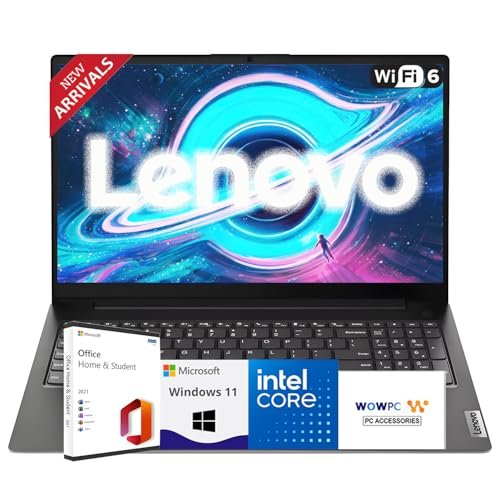 Lenovo New V15 Business Laptop 2025/2026 Edition, 15.6" FHD Display, Intel High-Performance CPU, 16GB RAM, 1TB SSD, Windows 11 with Microsoft Office, Ultra-Quiet Design, Long Battery Life, WOWPC