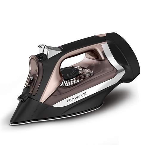 Rowenta Access Stainless Steel Soleplate Steam Iron with Retractable Cord, Powerful Steam Diffusion, Auto-Off and Anti-Drip, 1725 Watts, Black Clothes Iron, DW2459
