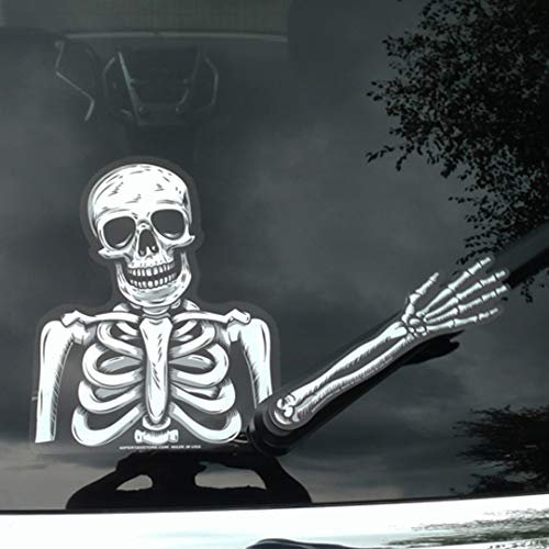 Skully Waving Skeleton Arm WiperTags Decal Made in USA attaches to Rear Vehicle Wiper Blades