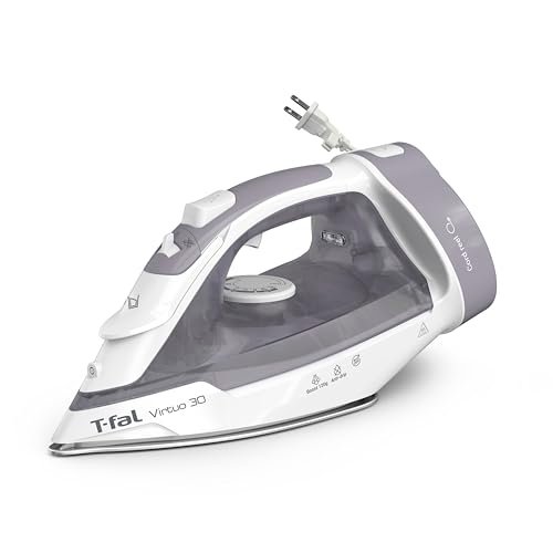 T-Fal Virtuo Steam Iron for Clothes with Retractable Cord, Portable Iron and Steamer for Clothes, Ceramic Nonstick Soleplate, 1500 Watts, Anti-Drip, Auto-Off, Scratch Resistant, Grey